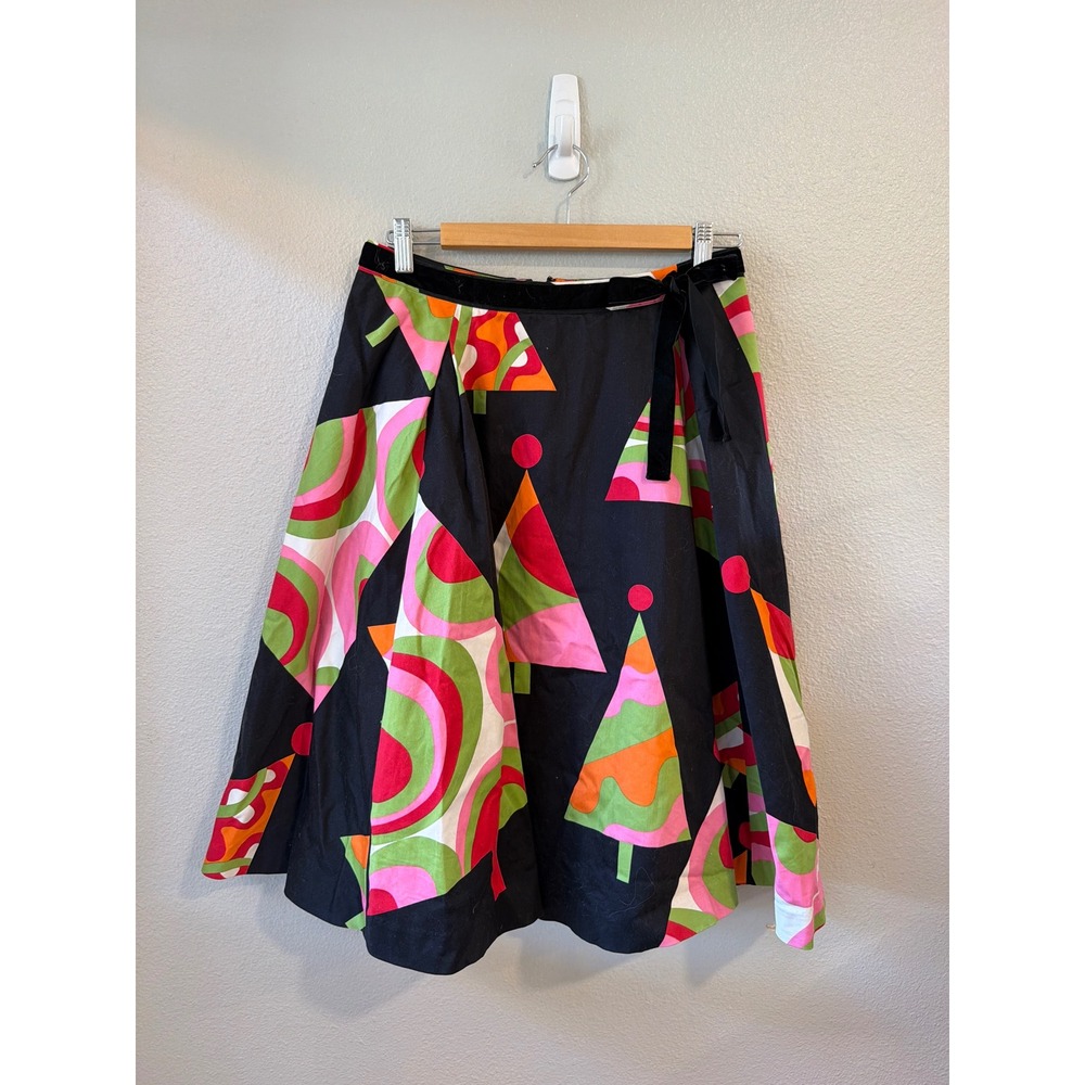 i.t.w. by Claude Brown Skirt Womens 6 Mod Geometric Pucci Style Belted A-Line